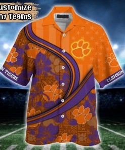 Clemson Tigers NCAA US Flag Flower Hawaii Shirt For Fans