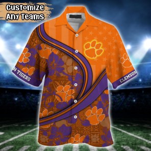 Clemson Tigers NCAA US Flag Flower Hawaii Shirt For Fans