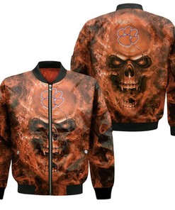 Clemson Tigers Ncaa Fans Skull Bomber Jacket Model 1426