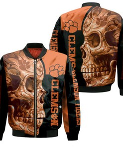 Clemson Tigers Ncaa Skull 3D Jersey Bomber Jacket