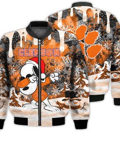 Clemson Tigers Snoopy Dabbing The Peanuts Sports Football American Christmas Dripping Matching Gifts Unisex 3D Bomber Jacket