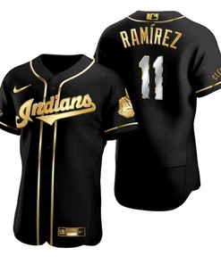 Cleveland Baseball #11 Jose Ramirez Mlb Golden Brandedition Black Jersey Gift For Cleveland Baseball Fans
