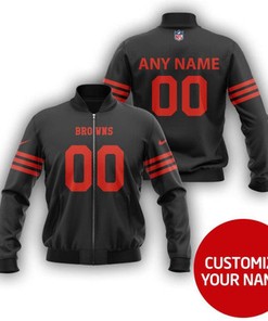 Cleveland Browns #00 Personalized Black Jersey Style Gift With Custom Number Name For Browns Fans Bomber Jacket
