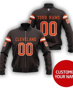 Cleveland Browns #00 Personalized Brown Jersey Style Gift With Custom Number Name For Browns Fans Bomber Jacket