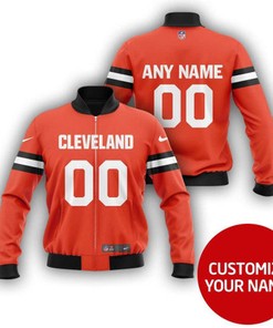 Cleveland Browns #00 Personalized Orange Jersey Style Gift With Custom Number Name For Browns Fans Bomber Jacket
