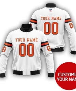 Cleveland Browns #00 Personalized White Allover Jersey Style Gift With Custom Number Name For Browns Fans Bomber Jacket