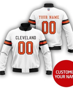 Cleveland Browns #00 Personalized White Jersey Style Gift With Custom Number Name For Browns Fans Bomber Jacket