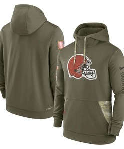Cleveland Browns 2022 Salute to Service Therma Performance Pullover Men Hoodie - Olive
