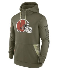Cleveland Browns 2022 Salute to Service Therma Performance Pullover Men Hoodie - Olive
