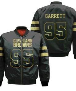 Cleveland Browns 95 Myles Garrett Black Golden Edition Vapor Untouchable Limited Jersey Inspired Style Bomber Jacket