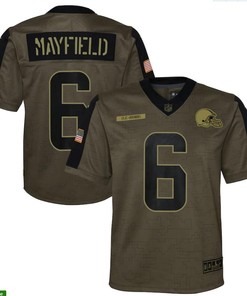 Cleveland Browns Baker Mayfield 6 Nfl Olive 2021 Salute To Service Game Men Jersey For Browns Fans