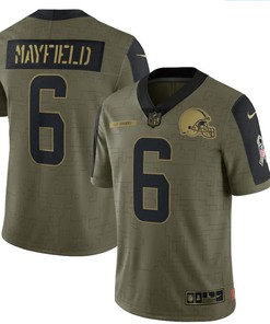 Cleveland Browns Baker Mayfield 6 Nfl Olive 2021 Salute To Service Player Men Jersey For Browns Fans