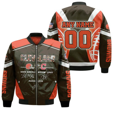 Cleveland Browns Baker Mayfield Kevin Love Francisco Lindor NFL Legends Gift With Custom Name Number For Browns Fans Bomber Jacket