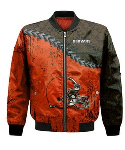 Cleveland Browns Bomber Jacket Grunge Polynesian Tattoo - NFL