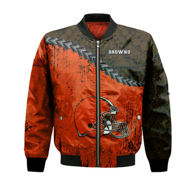 Cleveland Browns Bomber Jacket Grunge Polynesian Tattoo - NFL