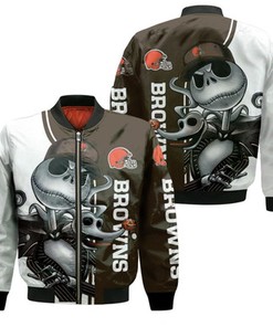 Cleveland Browns Jack Skellington And Zero Bomber Jacket Model 1435