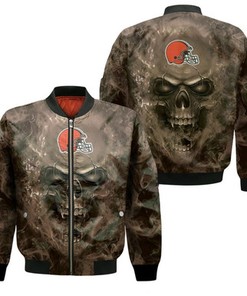 Cleveland Browns Nfl Fans Skull Bomber Jacket Model 1437