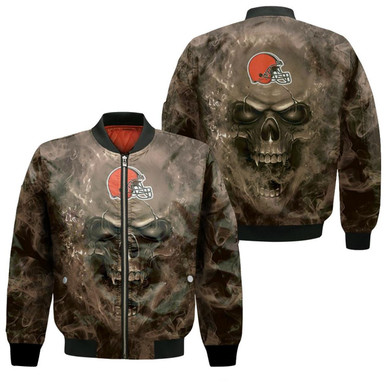 Cleveland Browns Nfl Fans Skull Bomber Jacket Model 1437