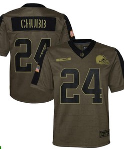 Cleveland Browns Nick Chubb 24 Nfl Olive 2021 Salute To Service Game Men Jersey For Browns Fans