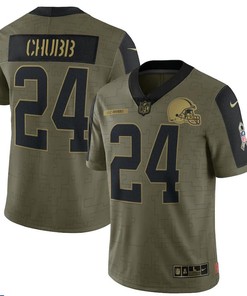 Cleveland Browns Nick Chubb 24 Nfl Olive 2021 Salute To Service Player Men Jersey For Browns Fans