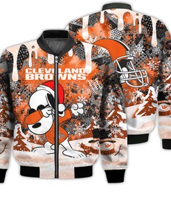 Cleveland Browns Snoopy Dabbing The Peanuts Sports Football American Christmas Dripping Matching Gifts Unisex 3D Bomber Jacket