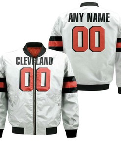 Cleveland Browns White Personalized Game Jersey Inspired Style Bomber Jacket
