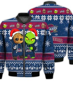 Cleveland Cavaliers Baby Groot And Grinch Best Friends Football American Ugly Christmas Sweater Gifts Unisex 3D Bomber Jacket