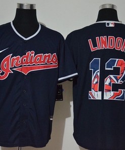 Cleveland Guardians Francisco Lindor #12 2020 Mlb Jersey - Dark Blue
