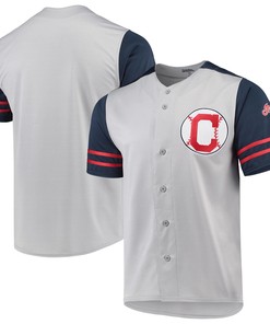 Cleveland Indians Stitches Button-Up Jersey - Gray/Navy Jersey