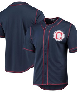Cleveland Indians Stitches Team Color Button-Down Jersey - Navy/Red Jersey