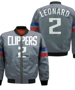 Clippers Kawhi Leonard 2020-21 Earned Edition Gray Jersey Inspired Style Bomber Jacket
