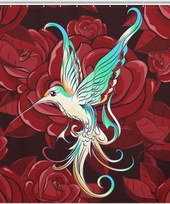 Cloth Decor Bath Curtains with Beautiful Hummingbird and Rose Shower Curtain