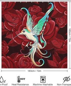 Cloth Decor Bath Curtains with Beautiful Hummingbird and Rose Shower Curtain