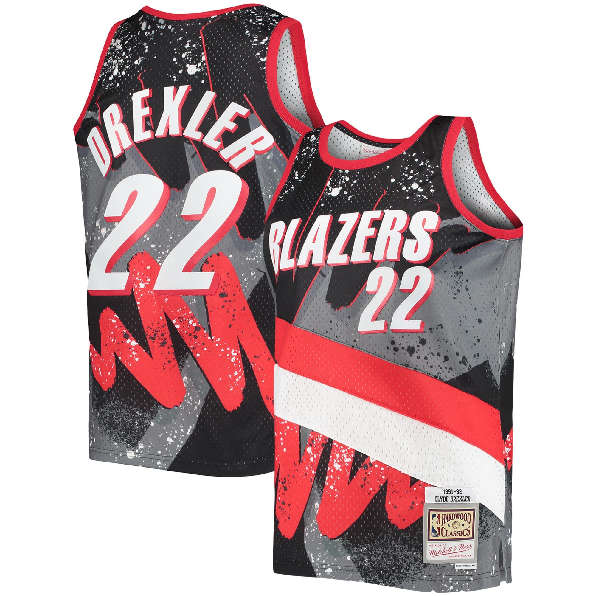 Clyde Drexler Portland Trail Blazers Mitchell & Ness Hardwood Classics 1991-92 Hyper Hoops Swingman Jersey - Black Nba