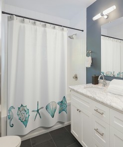 Coastal Bathroom Decor Beachy Sea Shell Ocean Shower Curtain