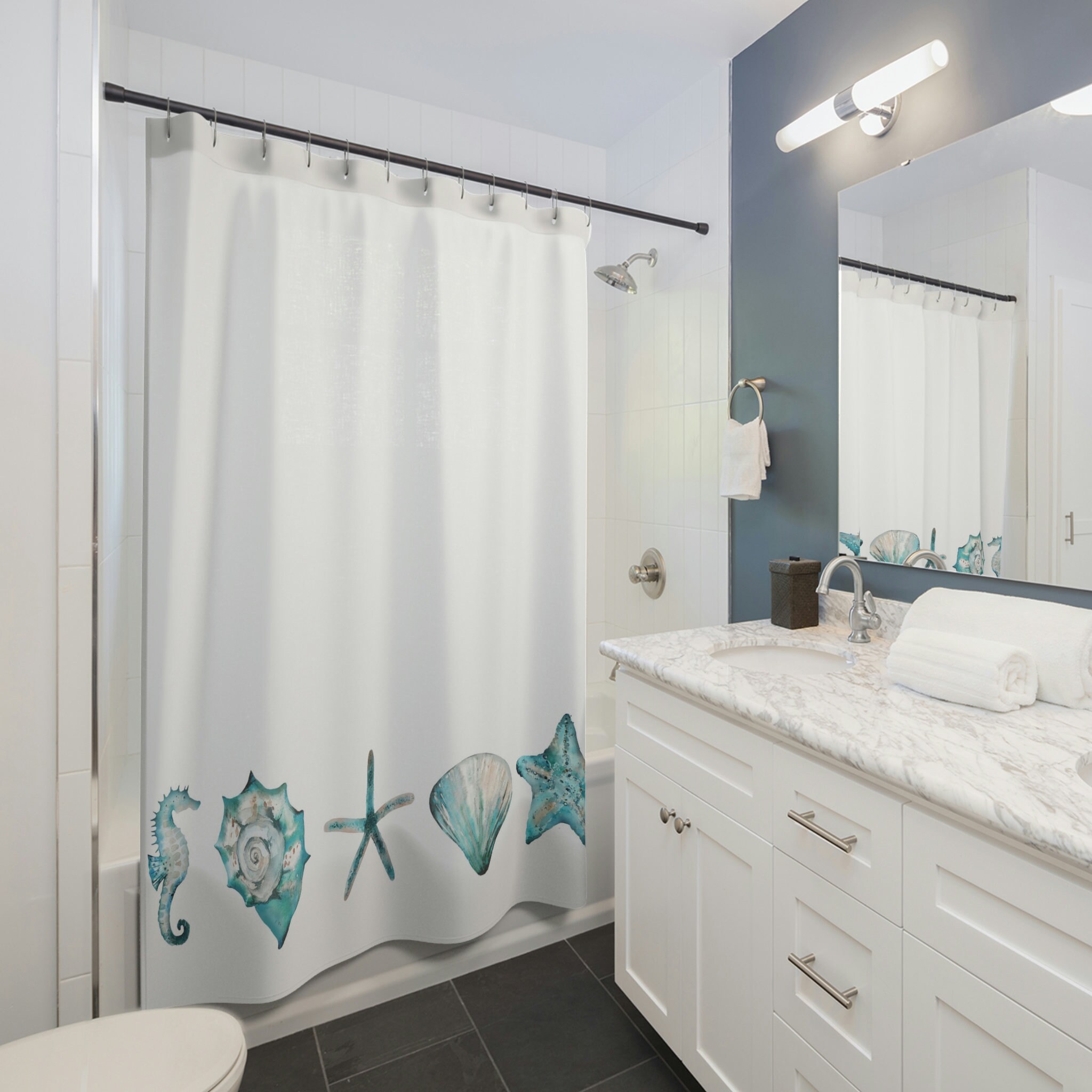 Coastal Bathroom Decor Beachy Sea Shell Ocean Shower Curtain