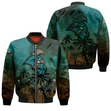 Coastal Carolina Chanticleers Bomber Jacket Coconut Tree Tropical Grunge - NCAA