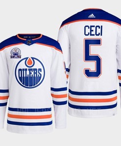 Cody Ceci 5 Edmonton Oilers White Jersey 2022 Lee Ryan Hall Of Fame Patch Away