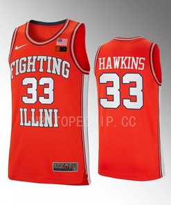 Coleman Hawkins 33 Illinois Fighting Illini Orange Jersey 2022-23 Retro Basketball