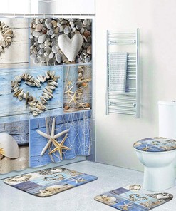 Collage Hearts Seashells Starfish Driftwood Beach Shower Curtain for Bathroom Decor