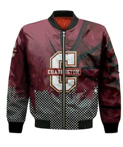 College of Charleston Cougars Bomber Jacket Basketball Net Grunge Pattern- NCAA