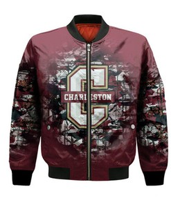 College of Charleston Cougars Bomber Jacket Camouflage Vintage  - NCAA