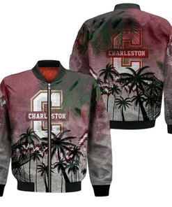 College of Charleston Cougars Bomber Jacket Coconut Tree Tropical Grunge - NCAA