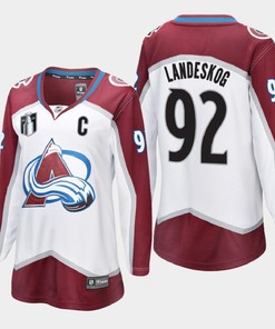 Colorado Avalanche Gabriel Landeskog 92 White 2022 Stanley Cup Final Away Jersey Women