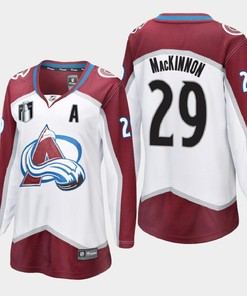 Colorado Avalanche Nathan MacKinnon 29 White 2022 Stanley Cup Final Away Jersey Women
