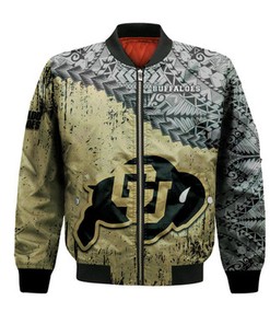 Colorado Buffaloes Bomber Jacket Grunge Polynesian Tattoo- NCAA