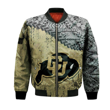 Colorado Buffaloes Bomber Jacket Grunge Polynesian Tattoo- NCAA