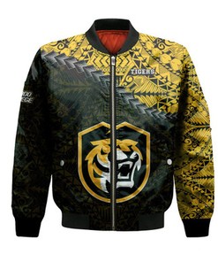 Colorado College Tigers Bomber Jacket Grunge Polynesian Tattoo- NCAA
