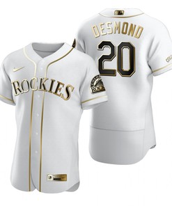 Colorado Rockies #20 Ian Desmond Mlb Golden Brandedition White Jersey Gift For Rockies Fans