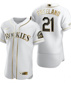 Colorado Rockies #21 Kyle Freeland Mlb Golden Brandedition White Jersey Gift For Rockies Fans